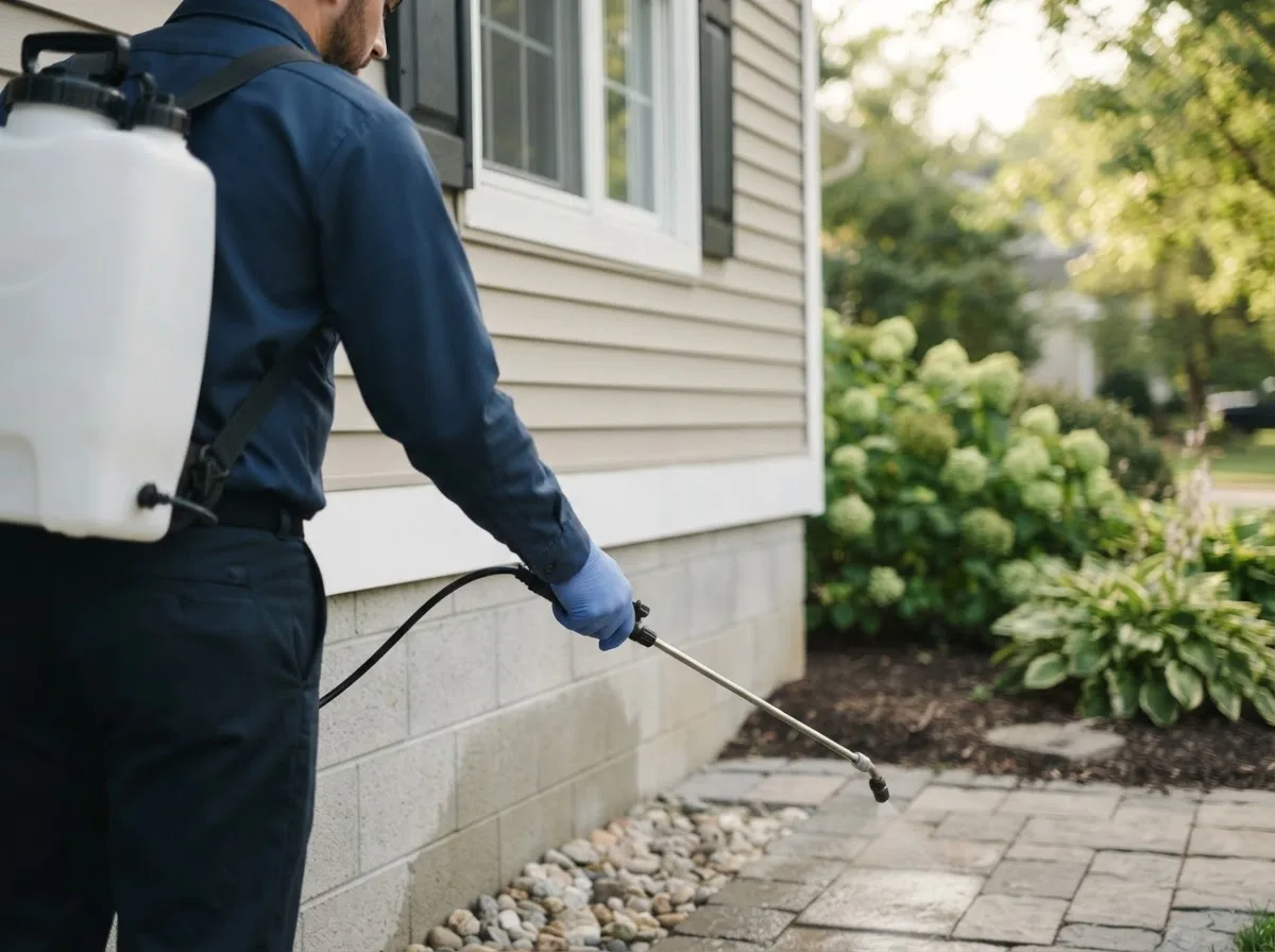 Pest control technician inspecting a home in Effingham, NH